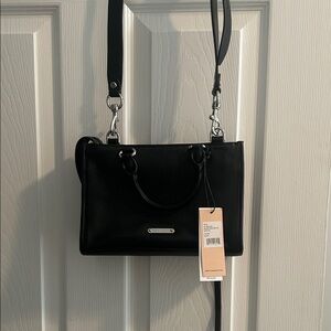 Rebecca Minkoff Black Leather Crossbody Bag with Silver Hardware